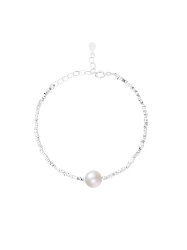 925 Sterling Silver Imitation Pearl Geometric Minimalist Handmade Weave Bracelet