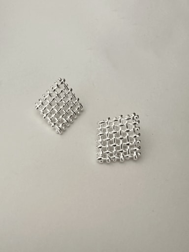925 Sterling Silver Hollow Square Grid Minimalist Stud Earring