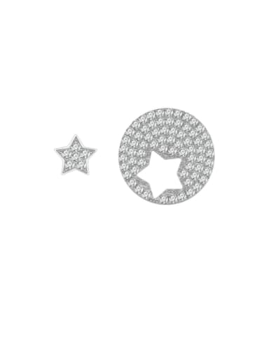 925 Sterling Silver Cubic Zirconia Asymmetrical Pentagram Dainty Stud Earring