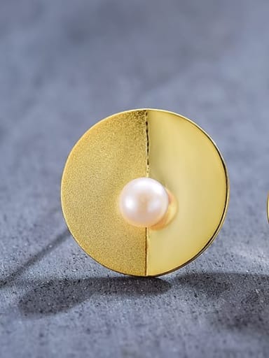 golden 925 Sterling Silver creative wall lamp freshwater pearl minimalist Geometric Artisan Stud Earring