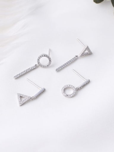925 Sterling Silver Rhinestone White Geometric Minimalist Stud Earring