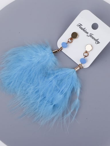 Blue e68149 Alloy Feather Feather Bohemia Hand-Woven Drop Earring