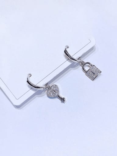 White Gold Plated pair Brass Cubic Zirconia Asymmetrical Locket Key  Trend Huggie Earring