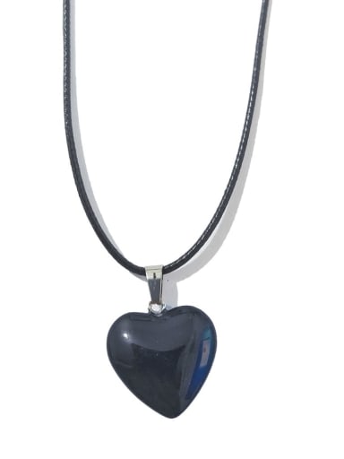 Artificial leather chain Natural Stone Heart Ethnic Necklace