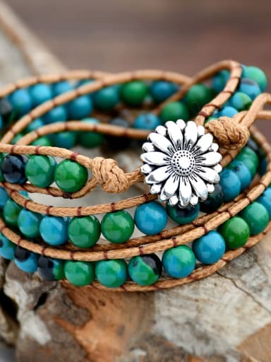 Alloy Natural Stone Flower Bohemia Handmade Weave Bracelet