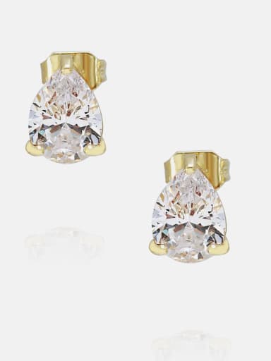 Brass Cubic Zirconia Water Drop Minimalist Stud Earring