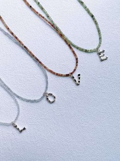 N-DIY-0020 Gemstone Cubic Crystal Chain Letter  Pendant Minimalist Headmade   Beaded Necklace