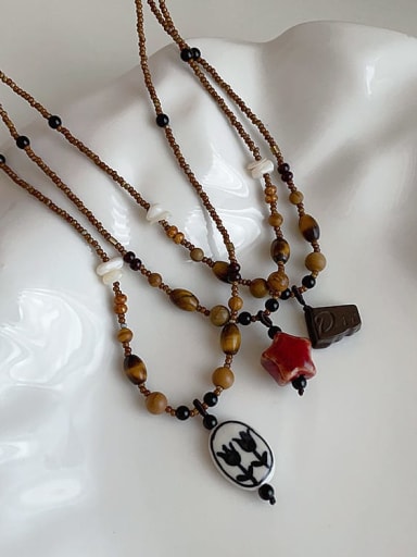 custom Wood Star Hand weaving Ethnic Necklace