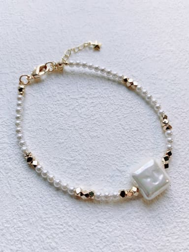 B-PE-001 Natural Round Shell Beads Chain Handmade Beaded Bracelet
