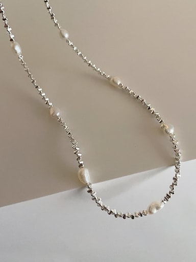 HematiteFreshwater Pearl Geometric Dainty Beaded Necklace