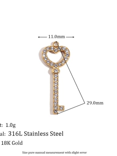 Heart shaped key pendant gold  white Stainless steel 18K Gold Plated Cubic Zirconia Geometric Charm