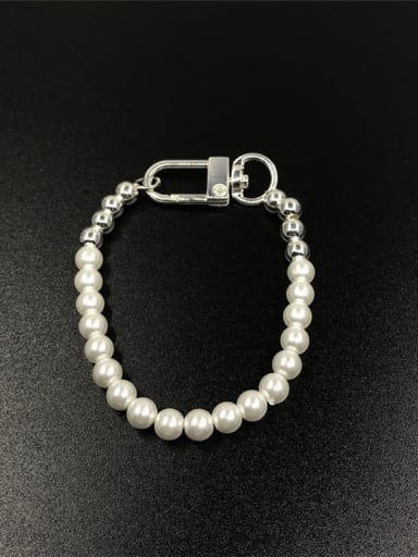 18cm Length, Silver Brass Imitation Pearl Geometric Classic Beaded Bracelet