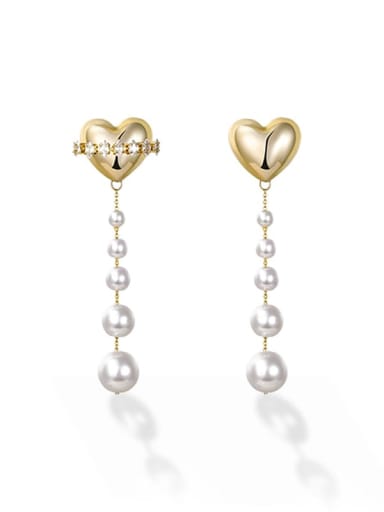 Brass Imitation Pearl thread Earring Champagne Gold