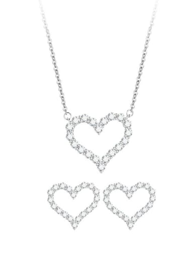 custom Heart 925 Sterling Silver Cubic Zirconia White Earring and Necklace Set