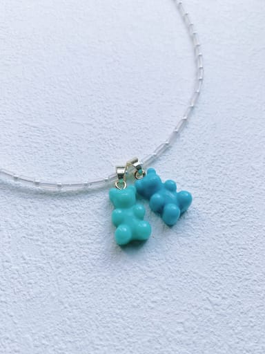 N-BEAR-005 Natural Stone Chain Bear Pendant Cute Handmade Beaded Necklace