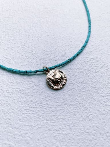 Brass Turquoise Chain Heart  Pendant Hip Hop Handmade Beaded Necklace