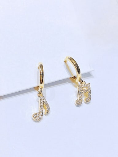 Gold Plated pair Brass Cubic Zirconia Letter Minimalist Note Huggie Earring