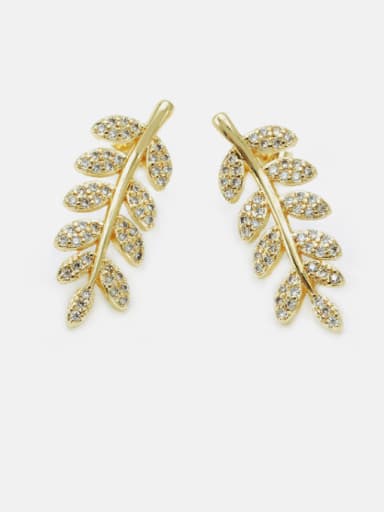Brass Cubic Zirconia Leaf Dainty Drop Earring