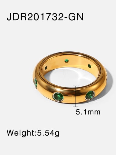 Green stone Titanium Steel Cubic Zirconia Dainty Band Ring