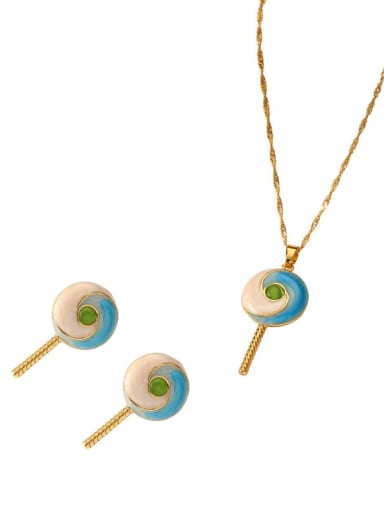 custom Geometric Brass Enamel Lollipop Earring and Necklace