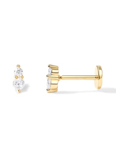 Single Gold Style 2 925 Sterling Silver Cubic Zirconia Geometric Single Earring With Flat backs