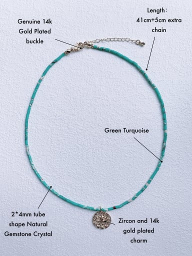 green turquoise+Eye Brass Gemstone Crystal Chain Multi Color Heart Bohemia handmade Beaded Necklace