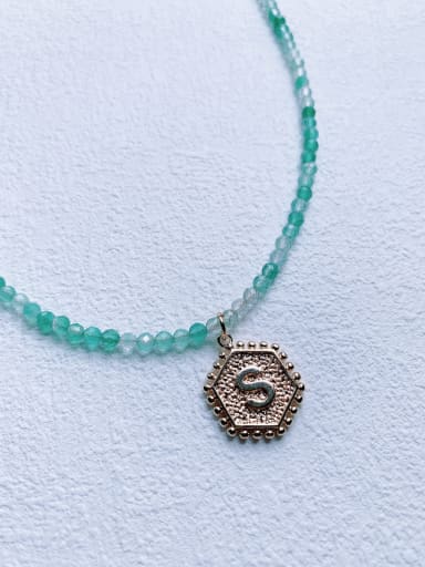N-DIY-0022 Natural  Gemstone Crystal  Bead Chain Letter Pendant Handmade Beaded Necklace