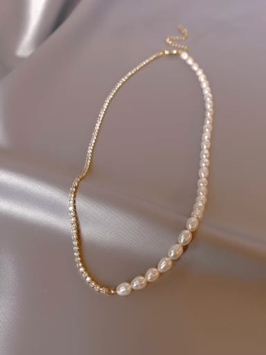 Brass Freshwater Pearl Irregular Minimalist Choker Necklace