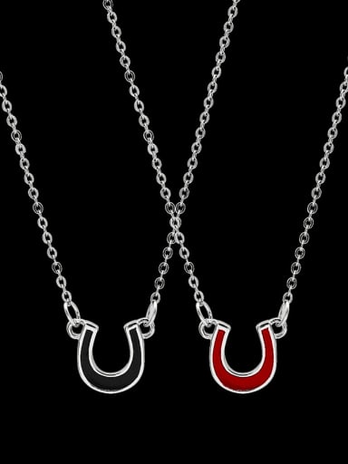 925 Sterling Silver Initials U letter red or black Necklace