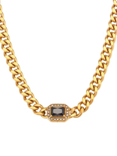 Necklace+ black Stainless steel Cubic Zirconia Geometric Hip Hop Hollow Chain Necklace