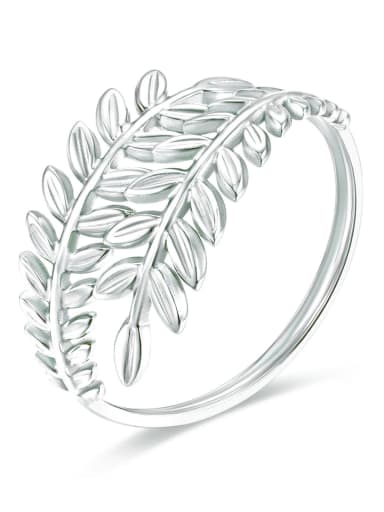 silver color Titanium Steel Leaf Ring