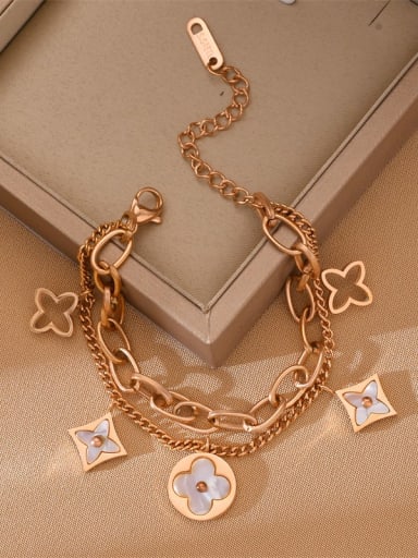 6603 Rose Gold Color Titanium Steel Clover Charm Bracelet With two colors