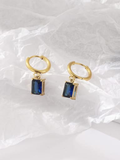 14K Gold ,Blue Stone Titanium Steel Cubic Zirconia Rectangle Classic Hoop Earring