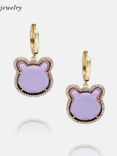 Brass Glass Stone Cat Cute Drop Earring