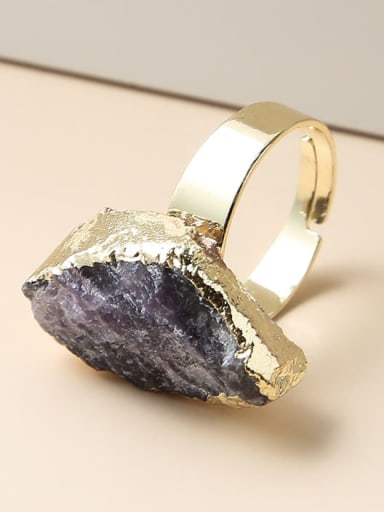 Natural amethyst Brass Crystal Geometric Minimalist Band Ring