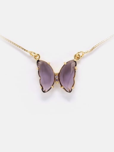 Brass Glass Stone Butterfly Minimalist Necklace