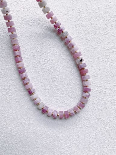 pink N-STMT-0013  Natural Round Shell Beads Chain Handmade Beaded Necklace