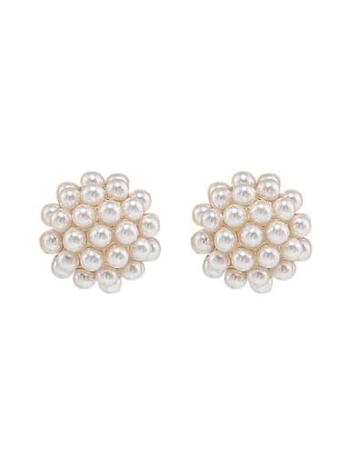 Brass Stud Pearl Earring with 925 Silver Needle