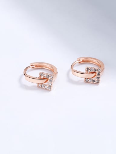 Rose gold square 925 Sterling Silver Cubic Zirconia Geometric Minimalist Huggie Earring