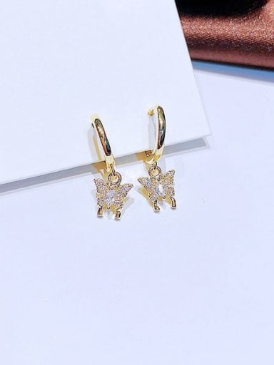 Gold Plated pair Brass Cubic Zirconia Butterfly Cute Huggie Earring