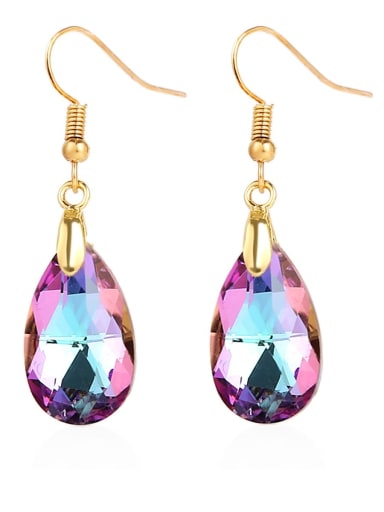 E2108 2 Purple Brass Water  Crystal Drop Earring