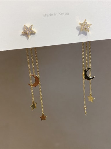 Brass Threader Earring with star and moon