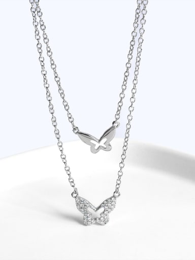 925 Sterling Silver Rhinestone White Butterfly Classic Multi Strand Necklace
