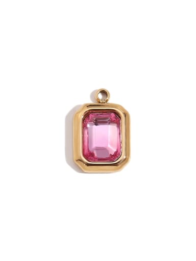 square glass pendant  golden rose  red Stainless steel 18K Gold Plated Cubic Zirconia Geometric Charm