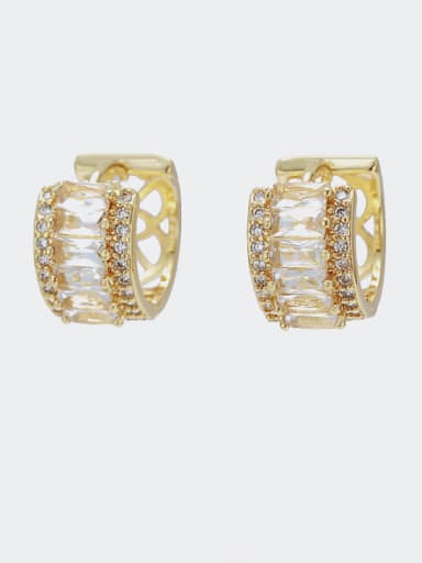 Brass Cubic Zirconia Geometric Dainty Huggie Earring