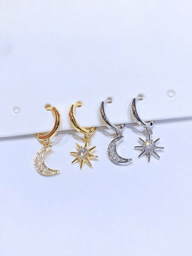 Two colors and two pairs Brass Cubic Zirconia Asymmetrical  Stae Moon Trend Huggie Earring
