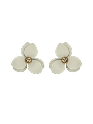 Brass White Flower Earring with CZ