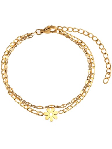 Stainless steel Geometric figaro chain double daisy Bracelet