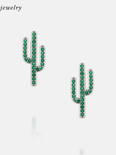 custom Brass Cubic Zirconia Cactus Dainty Stud Earring