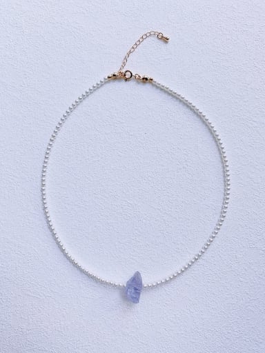 N-PEMT-0016 Natural Round Shell Beads Chain Irregular  Pendant Minimalist Handmade Beaded Necklace